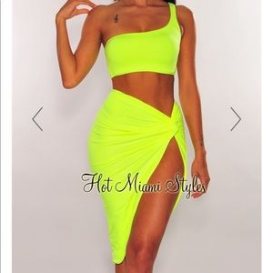 Unworn 2 piece Neon Yellow Dress